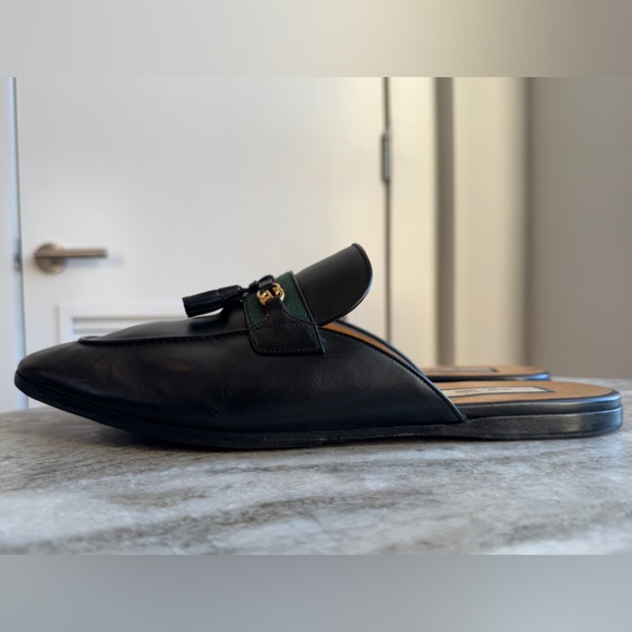 GUCCI PRINCETOWN BLACK LEATHER WEB TASSEL SLIPPER MULE 13/ 13.5 US LOAFER PARIDE - Picture 4 of 12